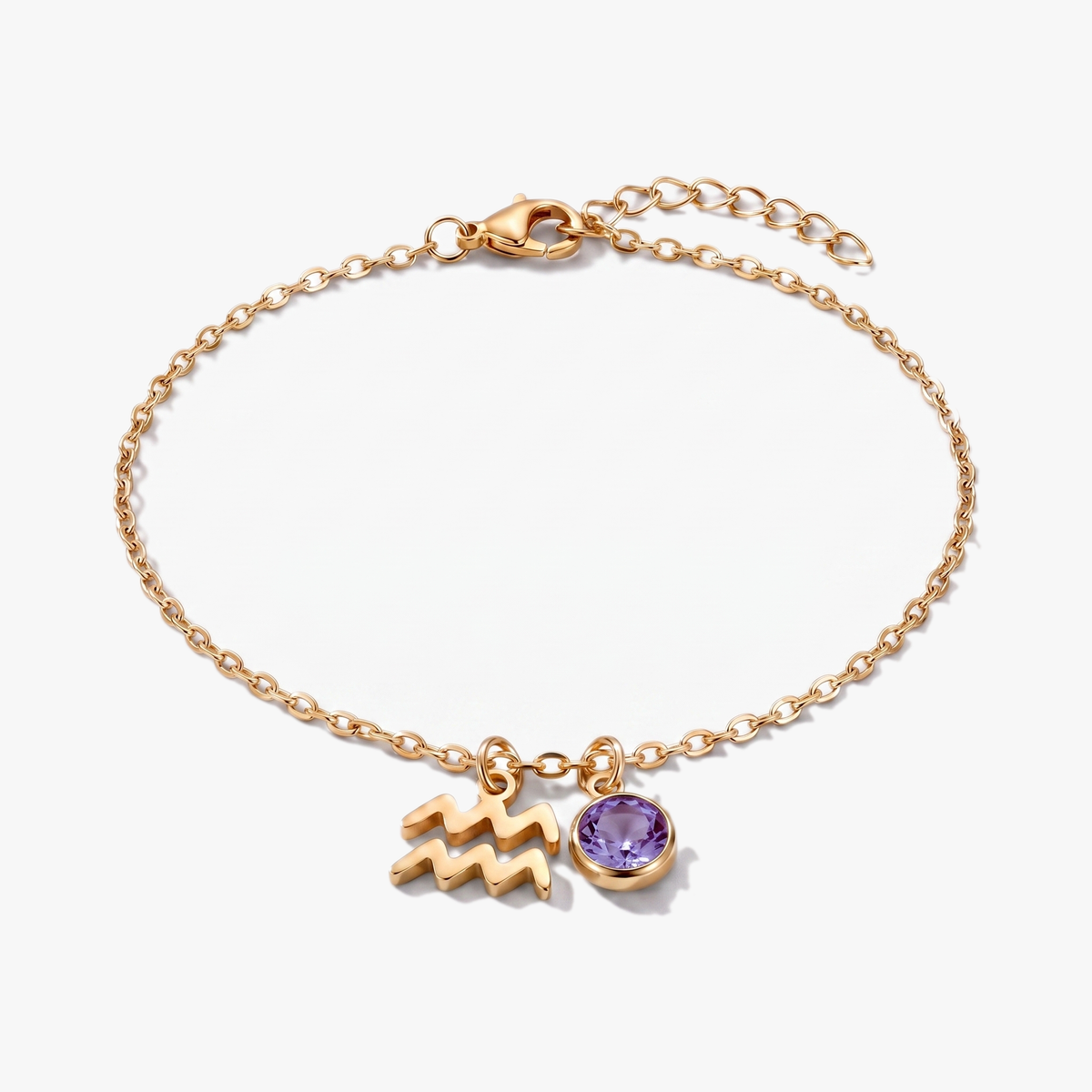 Pulsera signo del zodiaco Acuario dorada con piedra de nacimiento Alejandrita