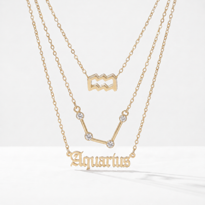Conjunto 3 collares signo Acuario dorado