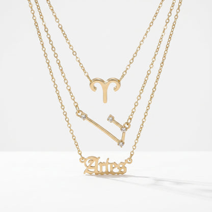 Conjunto 3 collares signo Aries dorado