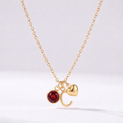 Collar letra C dorado con piedra de nacimiento y coração
