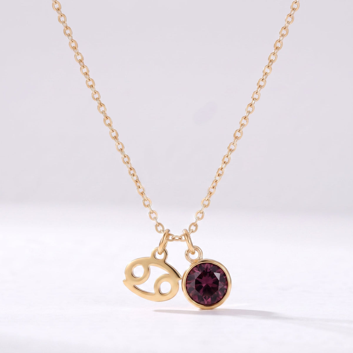Collar signo del zodiaco Cáncer dorado con piedra de nacimiento Morado ciruela