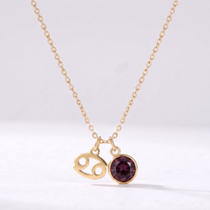 Collar signo del zodiaco Cáncer dorado con piedra de nacimiento Morado ciruela