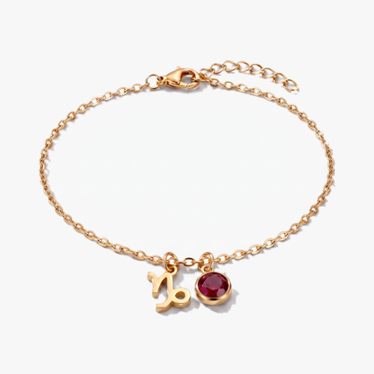 Pulsera signo del zodiaco Capricornio dorada con piedra de nacimiento Rubí