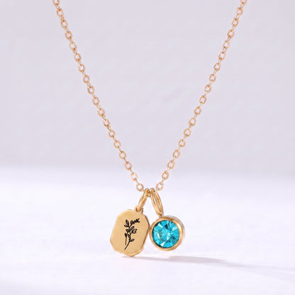 Collar flor y piedra de nacimiento Diciembre-Topacio azul dorado