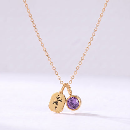 Collar flor y piedra de nacimiento Febrero-Amatista dorado