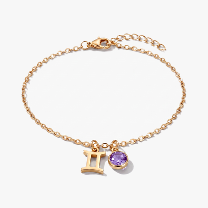 Pulsera signo del zodiaco Géminis dorada con piedra de nacimiento Alejandrita