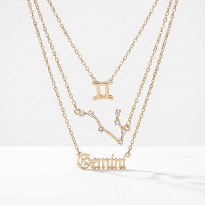 Conjunto 3 collares signo Géminis dorado