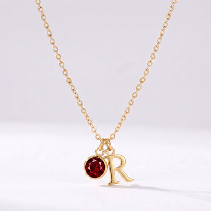 Collar letra R dorado con piedra de nacimiento