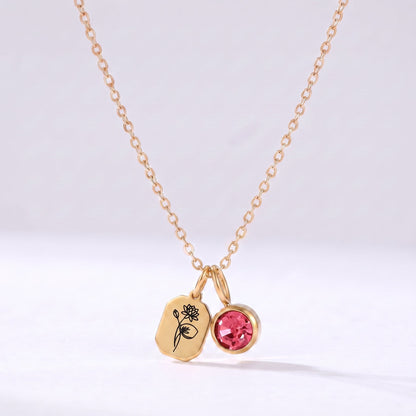 Collar flor y piedra de nacimiento Julio-Rubí dorado