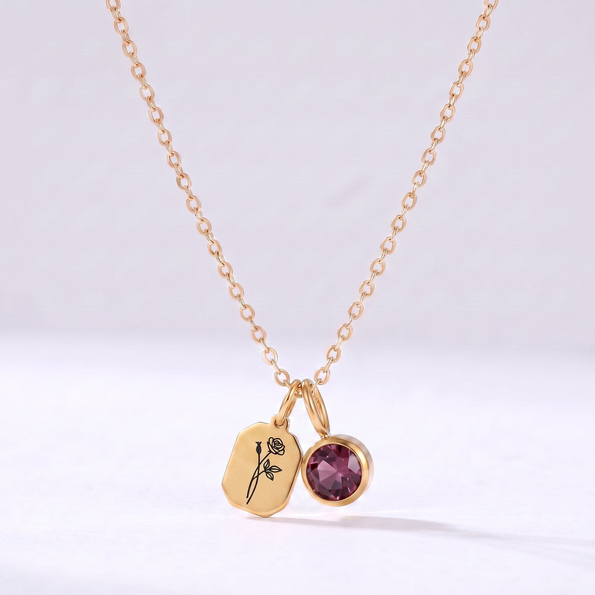 Collar flor y piedra de nacimiento Junio-Alejandrita dorado