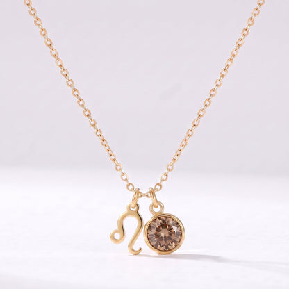 Collar signo del zodiaco Leo dorado con piedra de nacimiento Champán ahumado