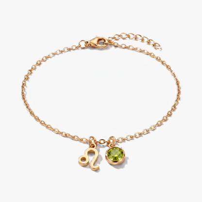 Pulsera signo del zodiaco Leo dorada con piedra de nacimiento Peridoto