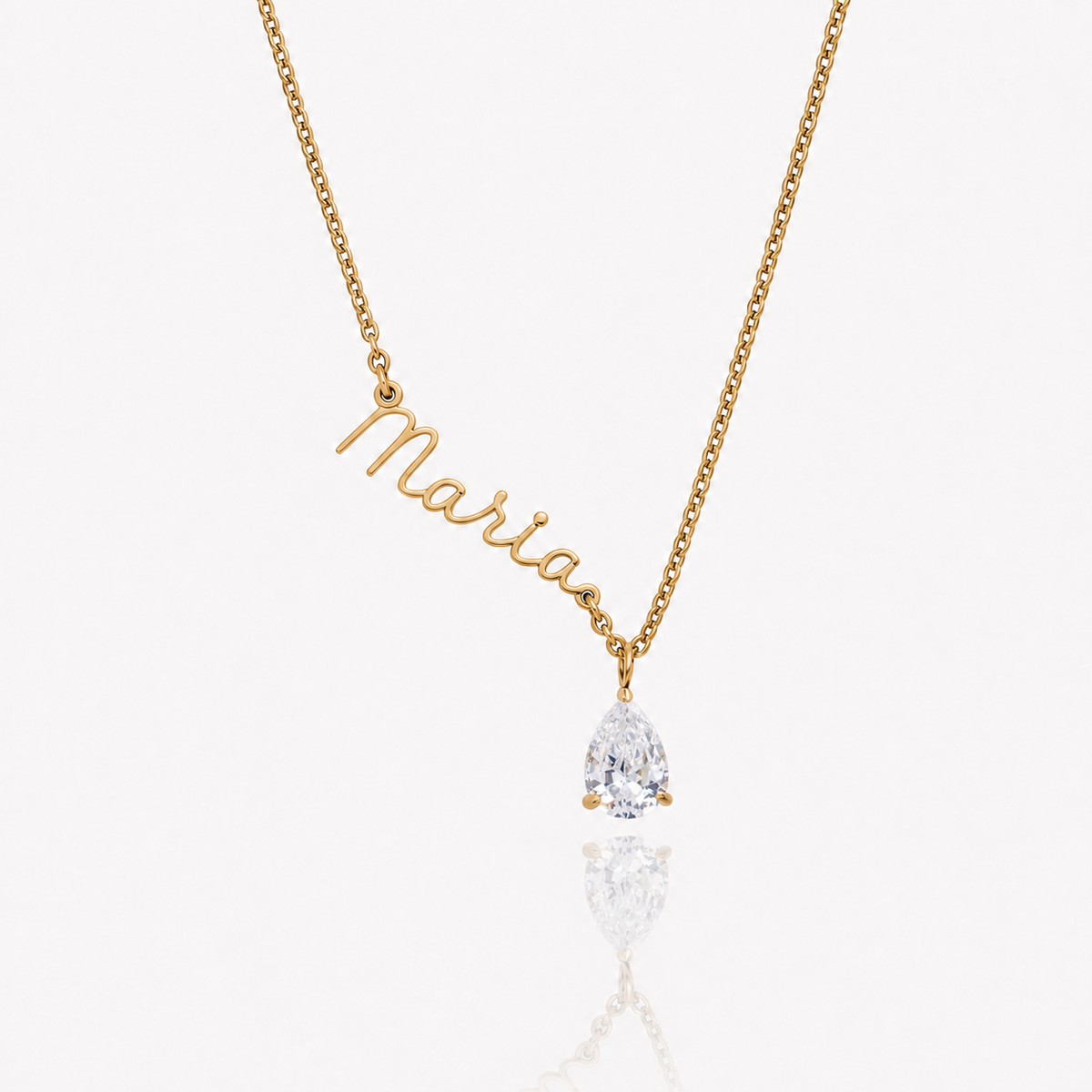 Collar Nombre y piedra de nacimiento dorado — Abril — Diamante