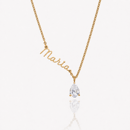 Collar Nombre y piedra de nacimiento dorado — Abril — Diamante