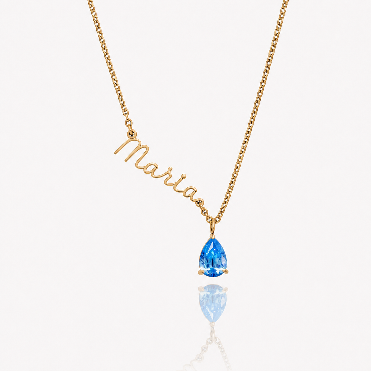 Collar Nombre y piedra de nacimiento dorado — Diciembre — Topacio azul