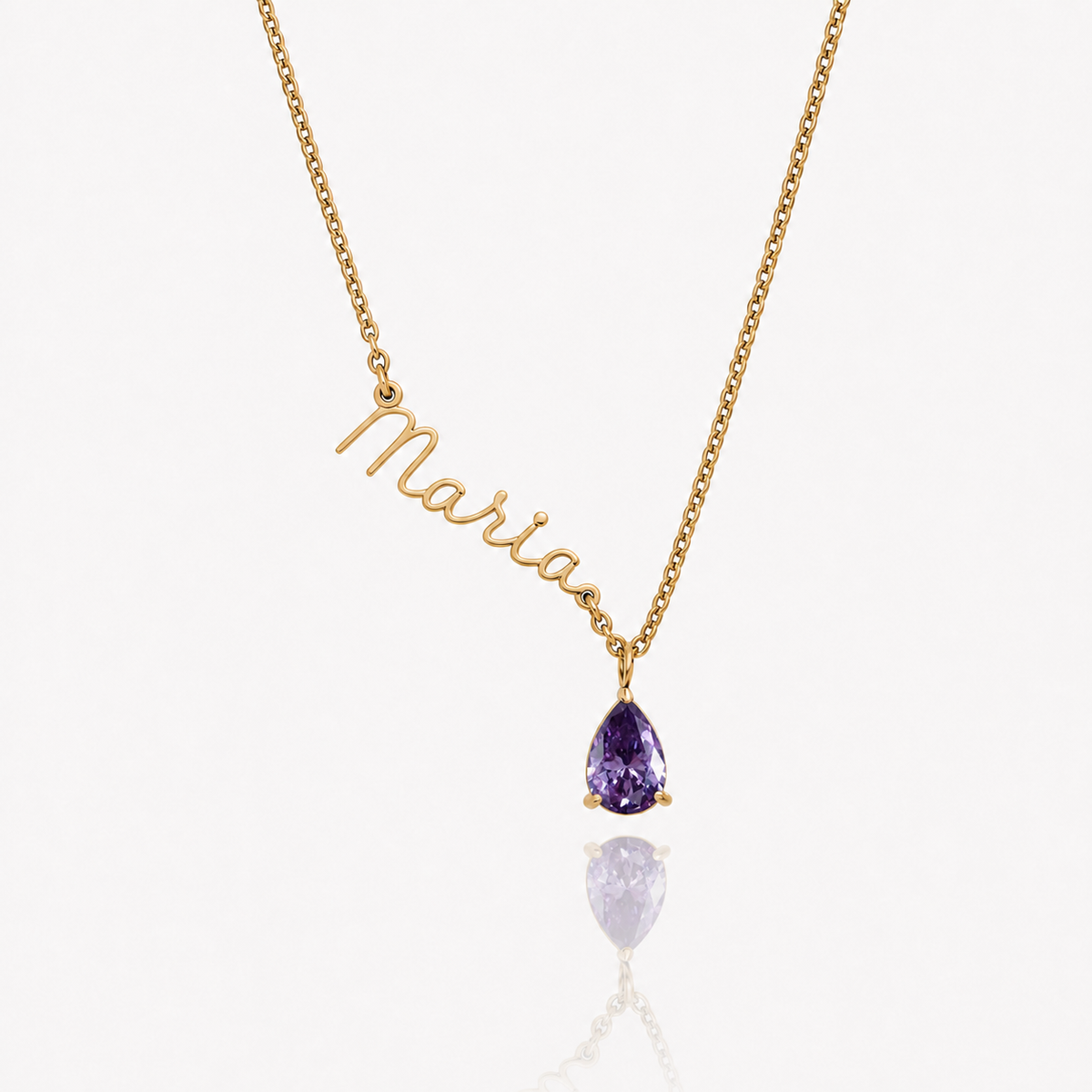 Collar Nombre y piedra de nacimiento dorado — Febrero — Amatista