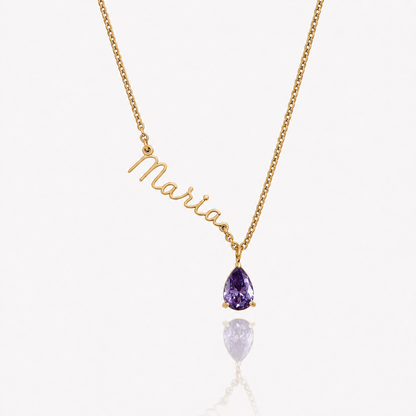 Collar Nombre y piedra de nacimiento dorado — Febrero — Amatista