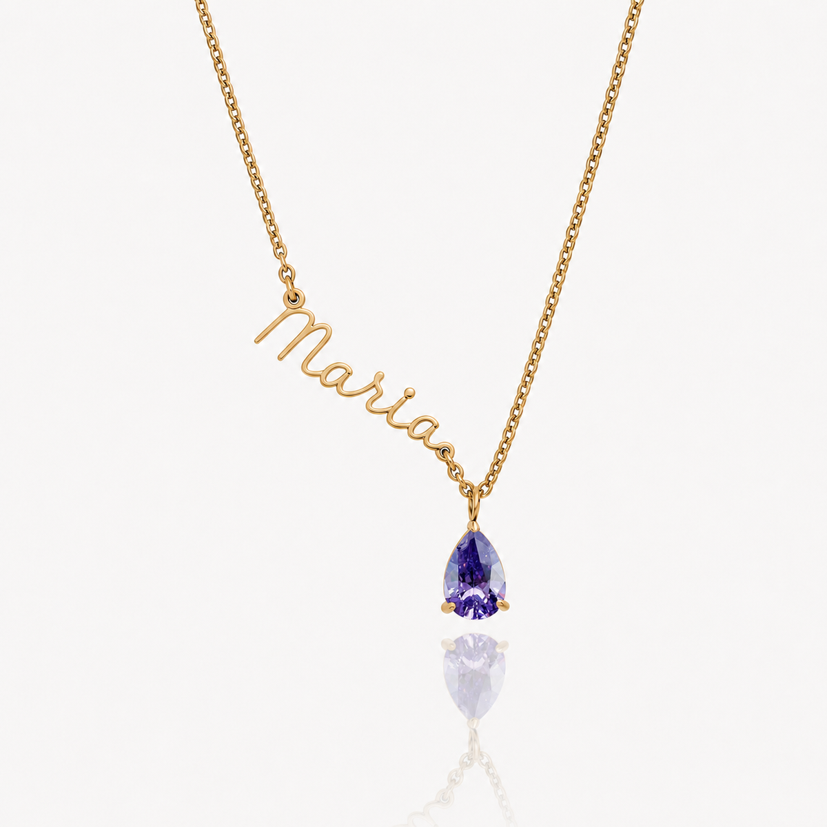 Collar Nombre y piedra de nacimiento dorado — Junio — Alejandrita