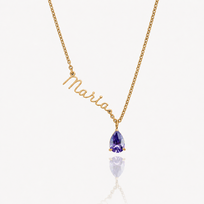 Collar Nombre y piedra de nacimiento dorado — Junio — Alejandrita