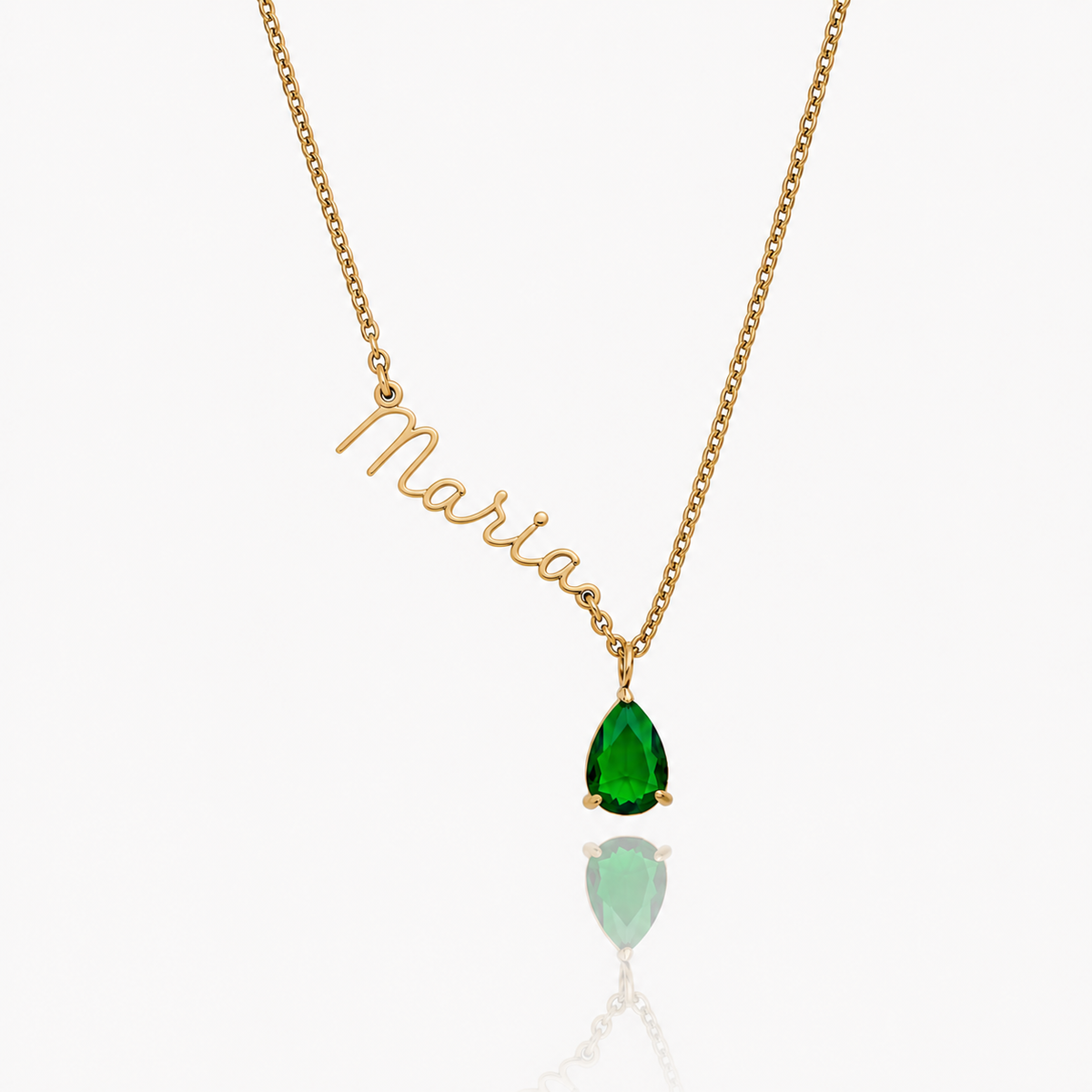 Collar Nombre y piedra de nacimiento dorado — Mayo — Esmeralda