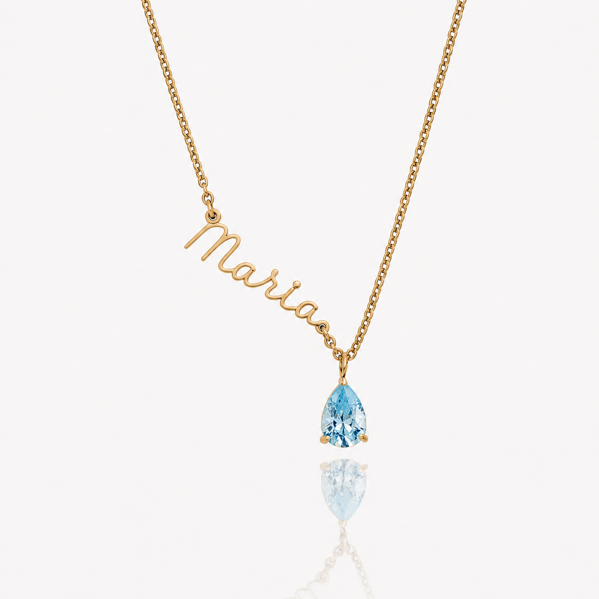 Collar Nombre y piedra de nacimiento dorado — Marzo — Aguamarina