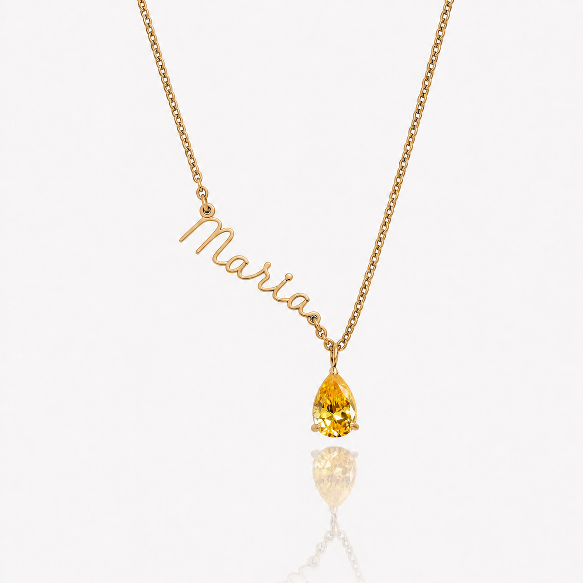 Collar Nombre y piedra de nacimiento dorado — Noviembre — Citrino