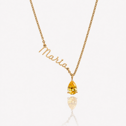 Collar Nombre y piedra de nacimiento dorado — Noviembre — Citrino