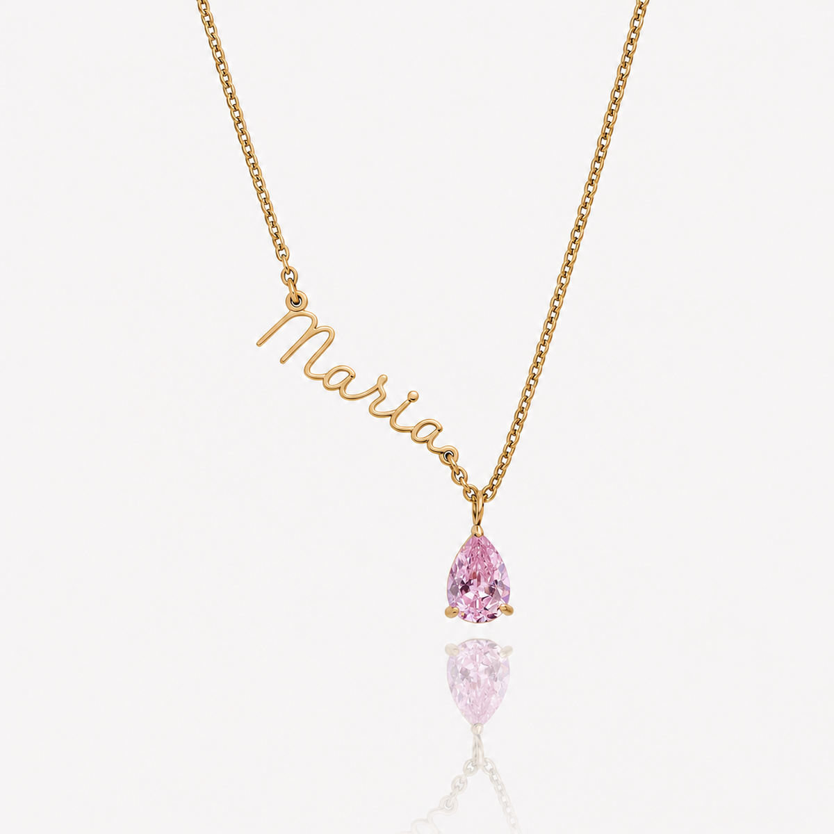 Collar Nombre y piedra de nacimiento dorado — Octubre — Turmalina Rosa