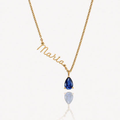 Collar Nombre y piedra de nacimiento dorado — Septiembre — Zafiro