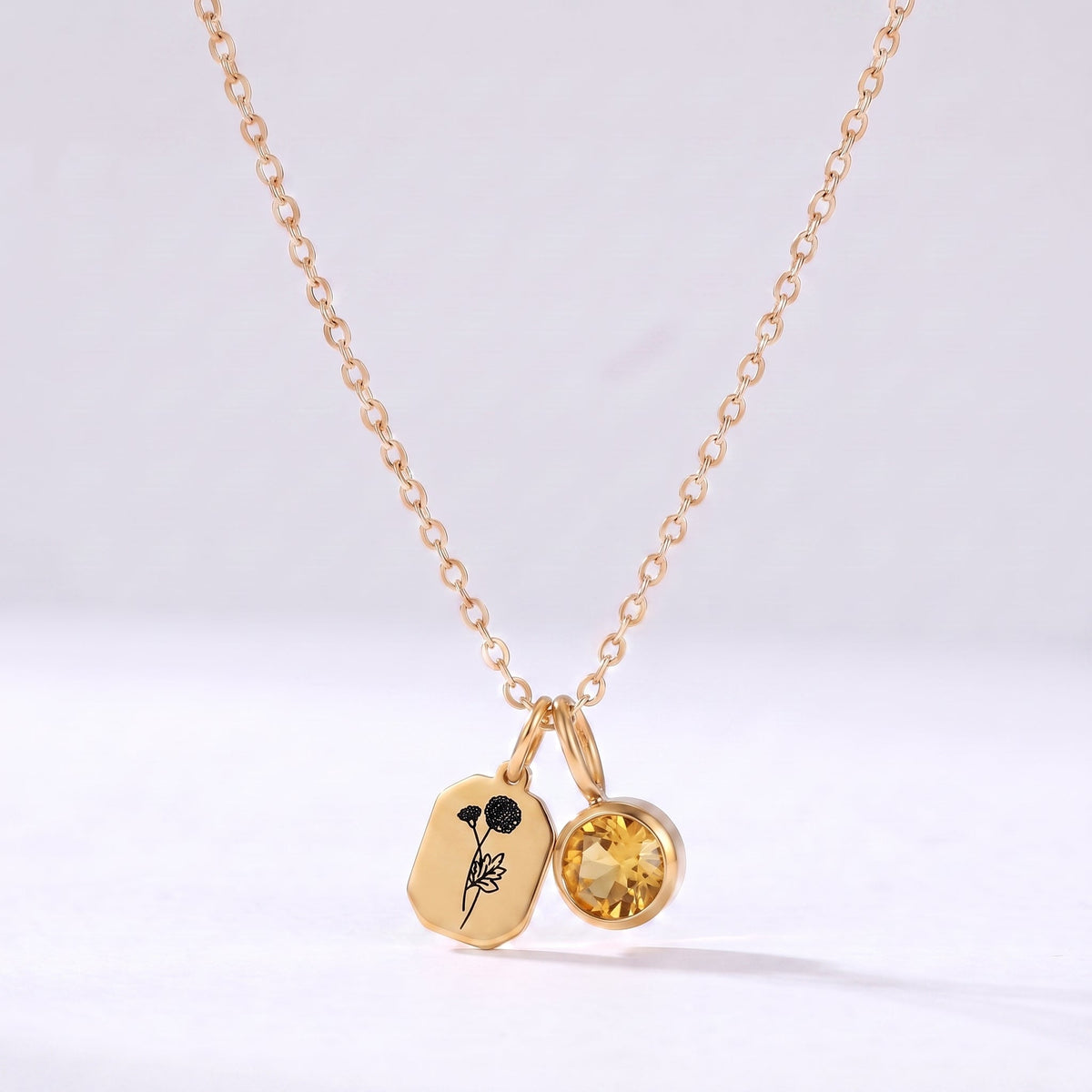 Collar flor y piedra de nacimiento Noviembre-Citrino dorado