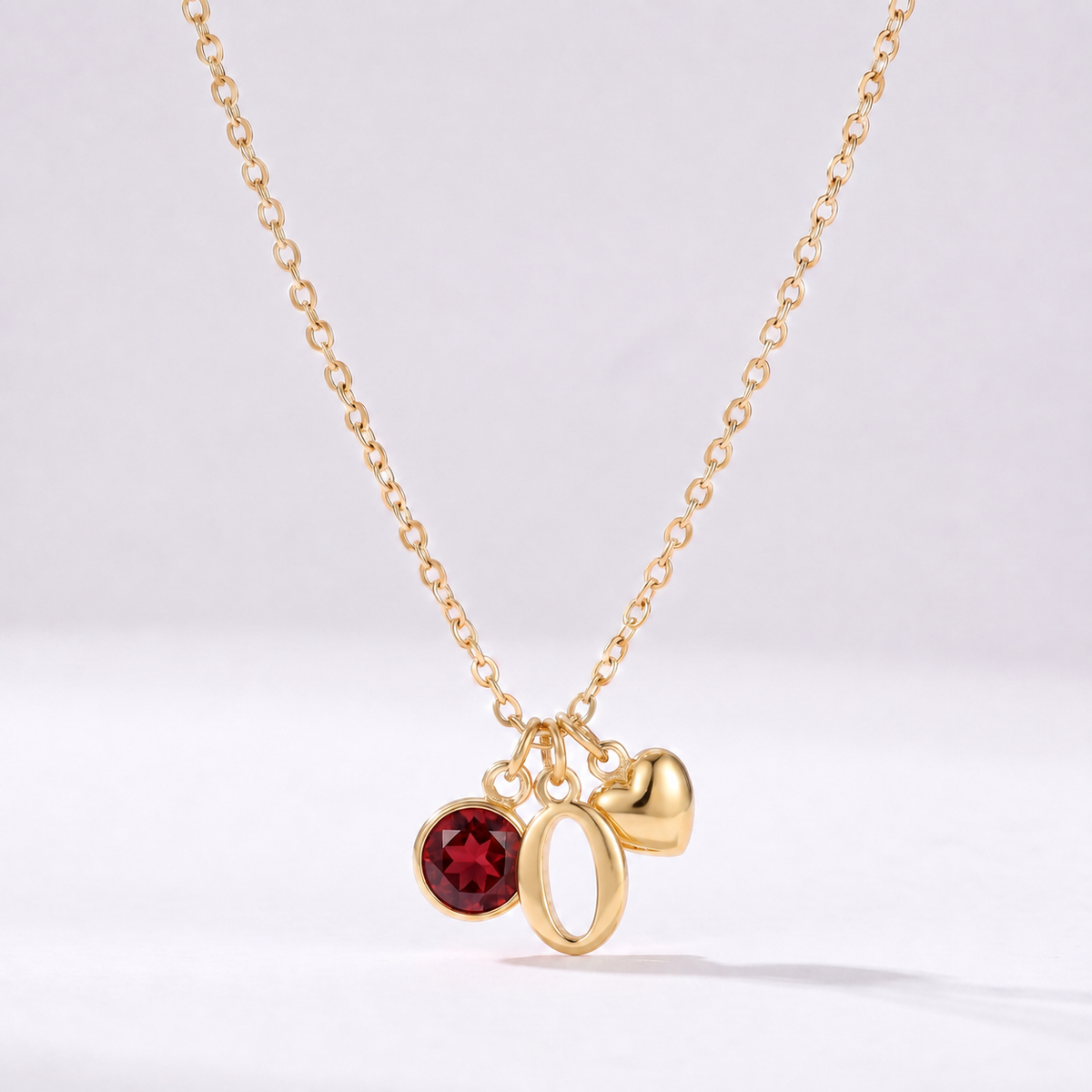 Collar letra O dorado con piedra de nacimiento y coração