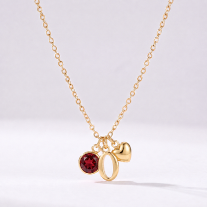 Collar letra O dorado con piedra de nacimiento y coração