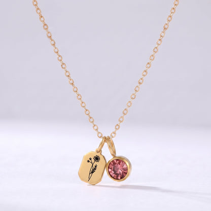 Collar flor y piedra de nacimiento Octubre-Turmalina rosa dorado