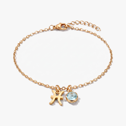 Pulsera signo del zodiaco Piscis dorada con piedra de nacimiento Aguamarina