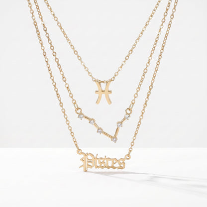 Conjunto 3 collares signo Piscis dorado