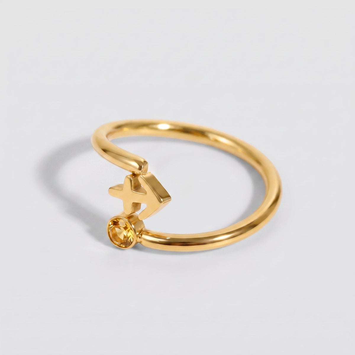 Anillo signo del zodiaco Sagitario dorado con piedra Citrino