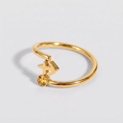 Anillo signo del zodiaco Sagitario dorado con piedra Citrino