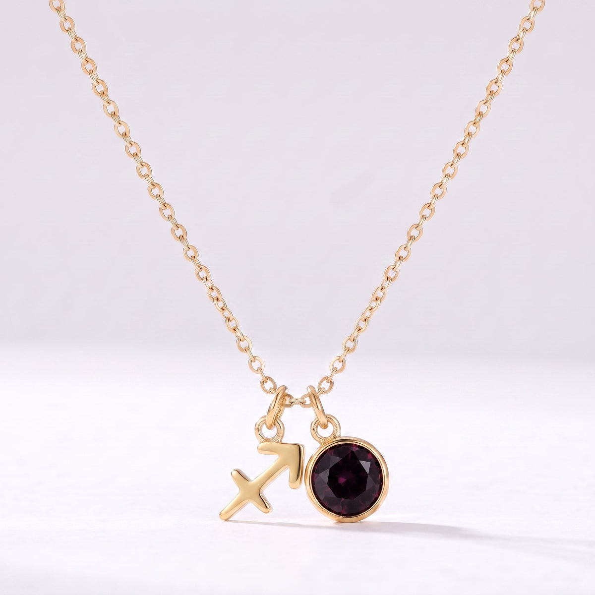 Collar signo del zodiaco Sagitario dorado con piedra de nacimiento Morado ciruela oscuro