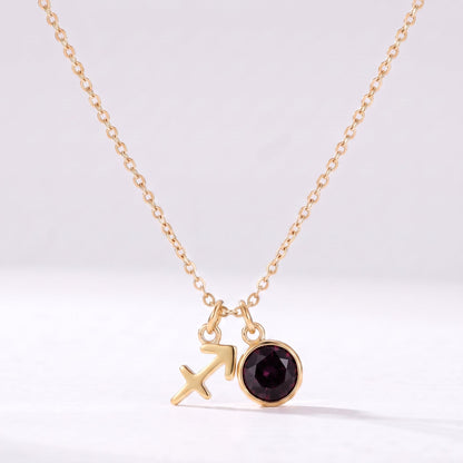 Collar signo del zodiaco Sagitario dorado con piedra de nacimiento Morado ciruela oscuro