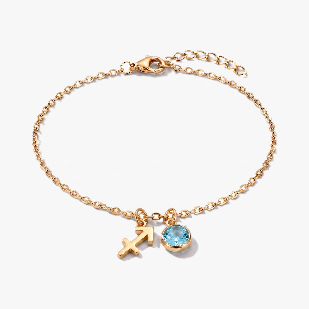 Pulsera signo del zodiaco Sagitario dorada con piedra de nacimiento Topacio azul