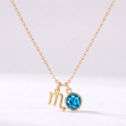 Collar signo del zodiaco Escorpio dorado con piedra de nacimiento Topacio azul