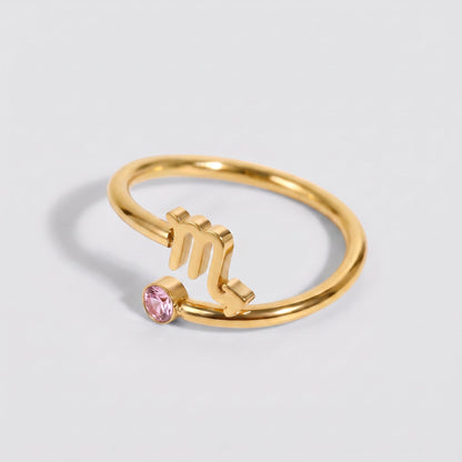Anillo signo del zodiaco Escorpio dorado con piedra Turmalina rosa