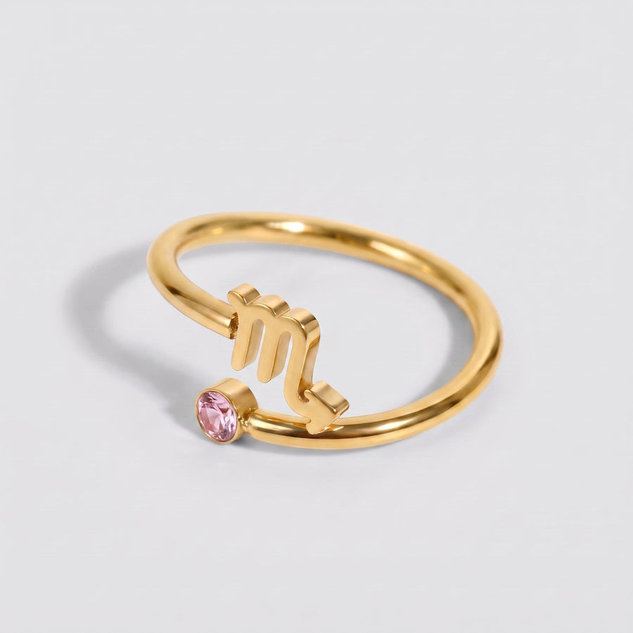 Anillo signo del zodiaco Escorpio dorado con piedra Turmalina rosa