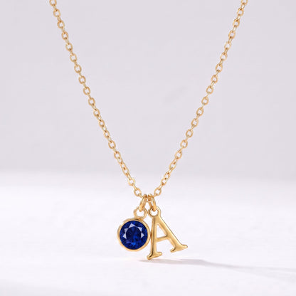 Collar letra A dorado con piedra de nacimiento Septiembre — Zafiro