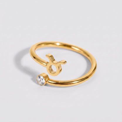 Anillo signo del zodiaco Tauro dorado con piedra Diamante