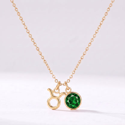 Collar signo del zodiaco Tauro dorado con piedra de nacimiento Esmeralda