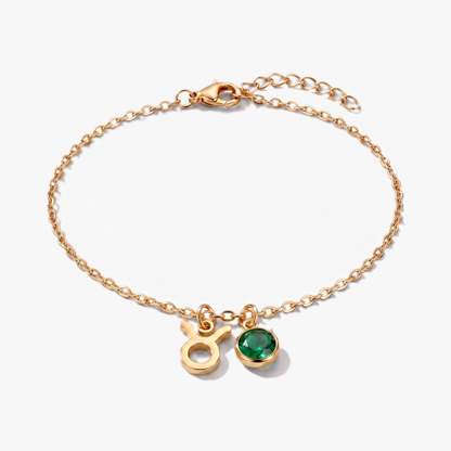 Pulsera signo del zodiaco Tauro dorada con piedra de nacimiento Esmeralda