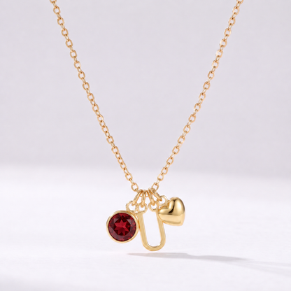 Collar letra U dorado con piedra de nacimiento y coração
