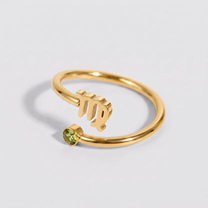 Anillo signo del zodiaco Virgo dorado con piedra Peridoto