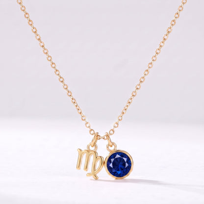 Collar signo del zodiaco Virgo dorado con piedra de nacimiento Zafiro